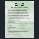 Glamourous Green EYELASH EXTENSION CONSENT FORM Flyer<br><div class="desc">Eyelash Extensions Consent forms are perfect for your Lash Extension business. This modern and sophisticated consent form design features a glamourous , minimalistic illustration of a woman's eyelashes a title and a block where you can insert all your informed consent details on a luxury watercolor light mint green background. Need...</div>