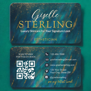 Glamourous Green Opal Modern Aesthetician QR Code Business Card