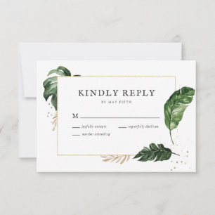 Glamourous Greenery Gold Frame Wedding RSVP Card