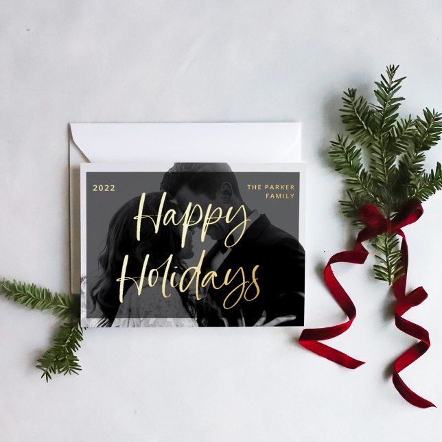 Glamourous Greetings | Dark Overlay and Photo Foil Holiday Postcard (Creator Uploaded)