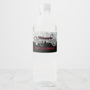 Glamourous Hollywood with Silver Glitter Water Bottle Label