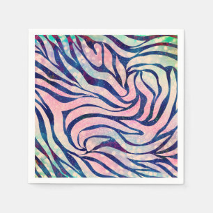 Glamourous Holographic Glitter Blue Zebra Stripes Napkin