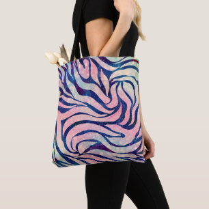 Glamourous Holographic Glitter Blue Zebra Stripes Tote Bag