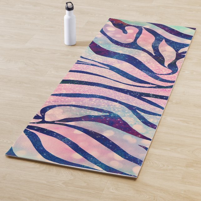 Glamourous Holographic Glitter Blue Zebra Stripes Yoga Mat (In Situ)