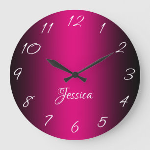 Glamourous Hot Pink and Black Ombre Personalised Large Clock