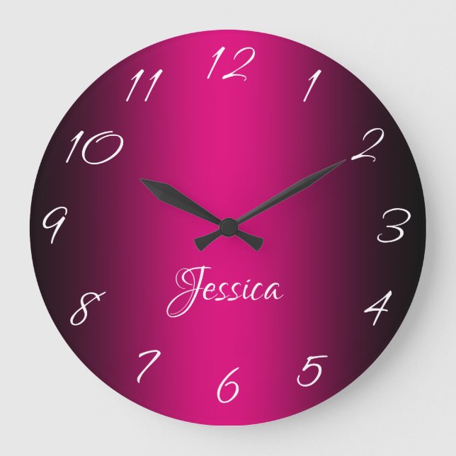Glamourous Hot Pink and Black Ombre Personalised Large Clock (Front)