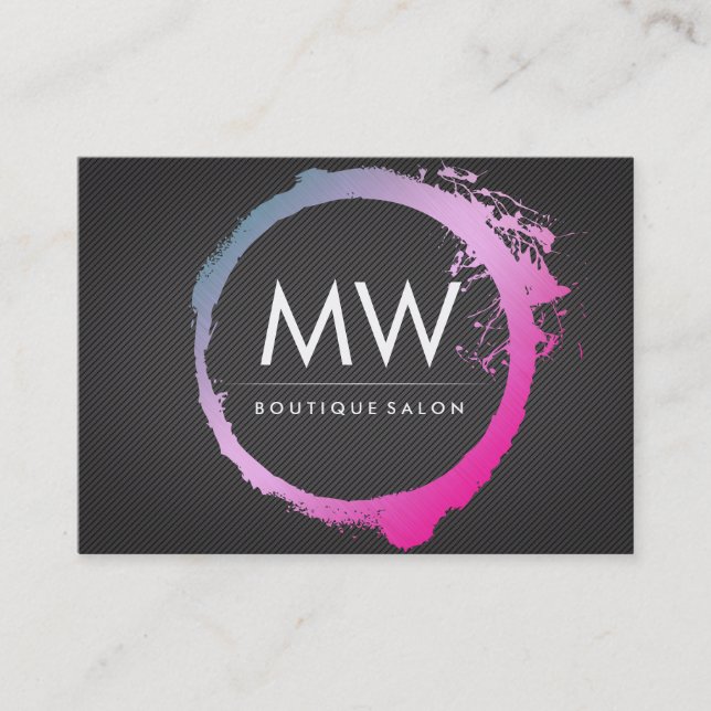 Glamourous Hot Pink Blue Brushed Monogram Business Card (Front)
