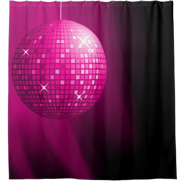 Glamourous Hot Pink Disco Ball Shower Curtain (Front)