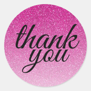 Glamourous hot pink glitter ombre thank you classic round sticker