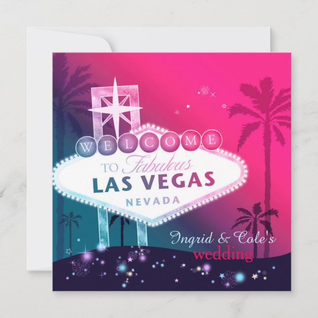 Glamourous Hot Pink Las Vegas Wedding Invitation (Front)