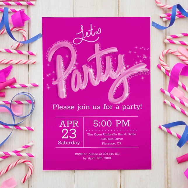 Glamourous Hot Pink Let's Party Vertical Invitation (Creator Uploaded)