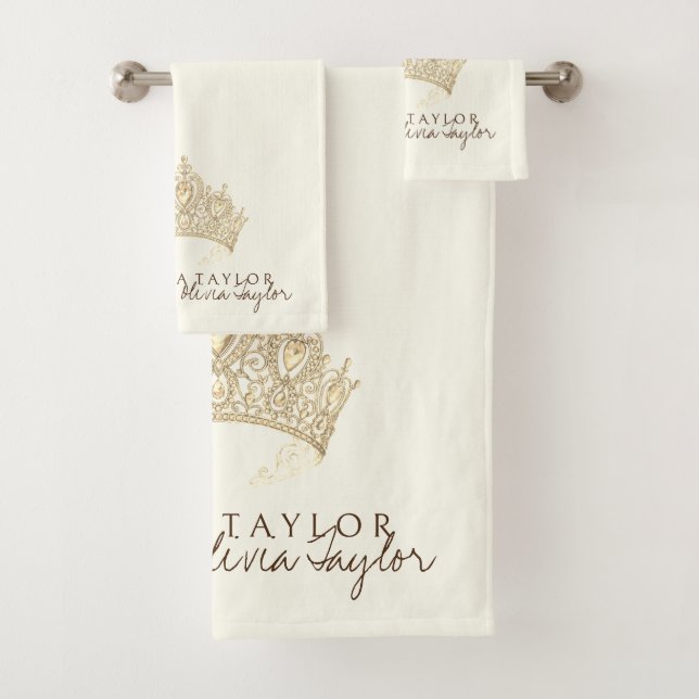 Glamourous Ivory Gold Personalised bath towel  (Insitu)