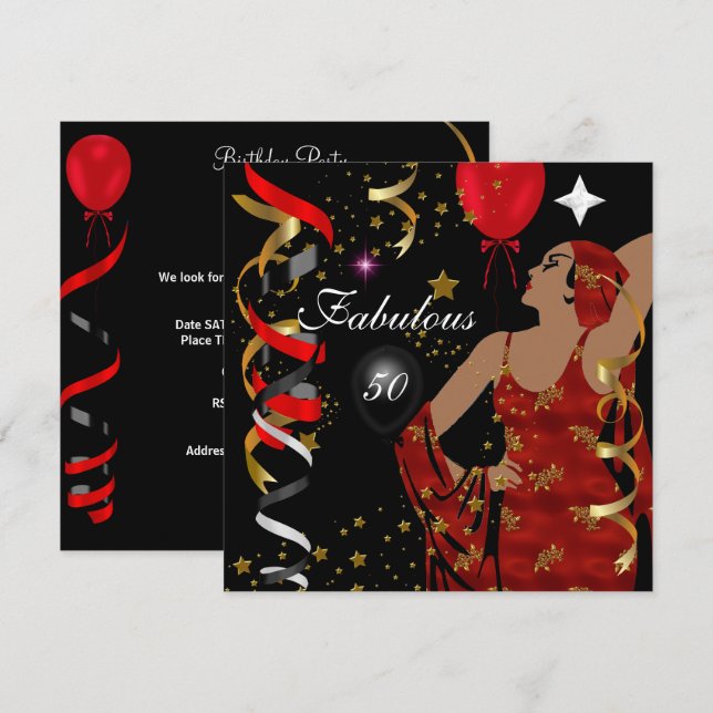 Glamourous Lady Fabulous 50 Fifty Birthday Party Invitation (Front/Back)