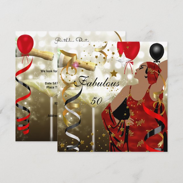 Glamourous Lady Fabulous 50 Fifty Birthday Party Invitation (Front/Back)