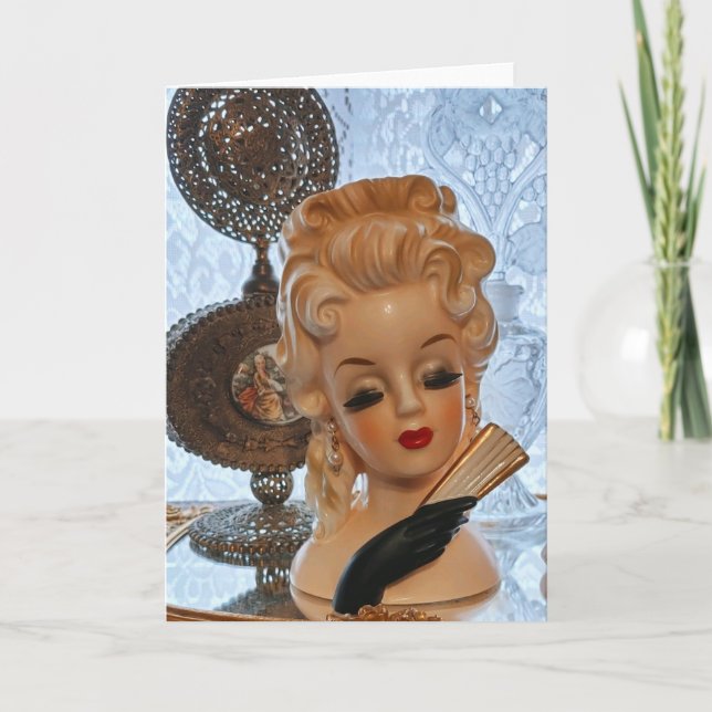 Glamourous Lady Head Vase Fan Perfume Bottles Card (Front)