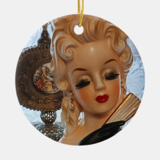 Glamourous Lady Head Vase Fan Perfume Bottles Ceramic Tree Decoration (Front)