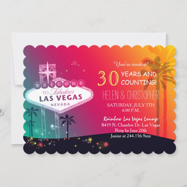 Glamourous Las Vegas Wedding Anniversary Party Invitation (Front)