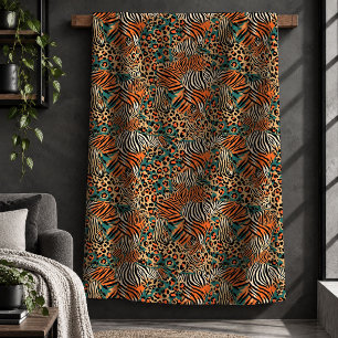 Glamourous Leopard Print Abstract Rainbow Blanket