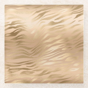 Glamourous Light Brown Leopard Spots Animal Print Glass Coaster