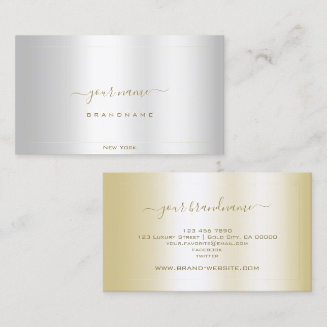 Glamourous Light Silver and Gold Decent Shimmering Business Card (Front/Back)