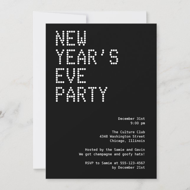 Glamourous lights sequins black white party holida invitation (Front)