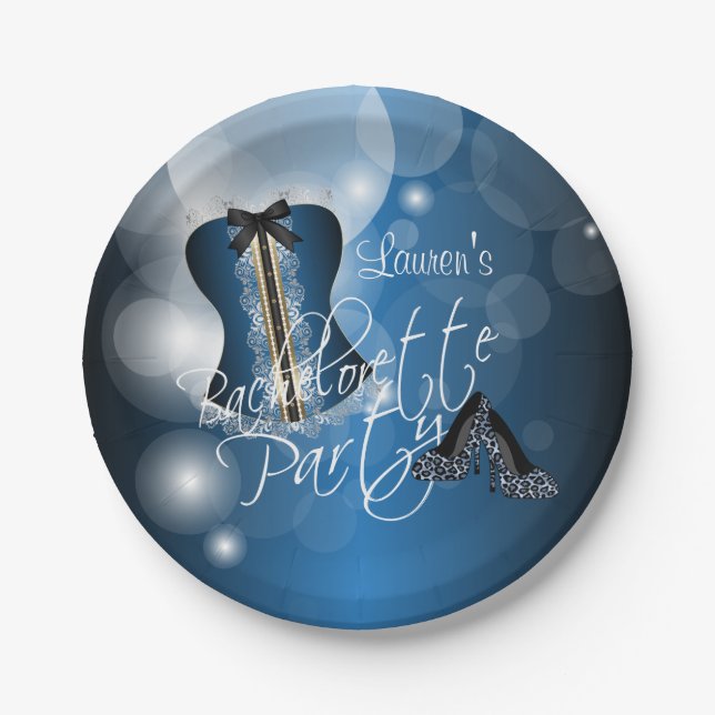 Glamourous Lingerie Bachelorette Party  | Blue Paper Plate (Front)