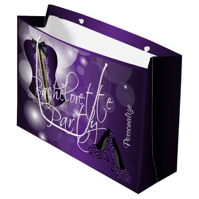 Glamourous Lingerie Bachelorette | Purple Bokeh Large Gift Bag (Front Angled)