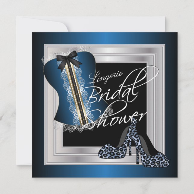 Glamourous Lingerie Bridal Shower | Blue Invitation (Front)