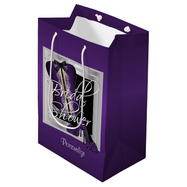 Glamourous Lingerie Bridal Shower | Purple Medium Gift Bag (Front Angled)