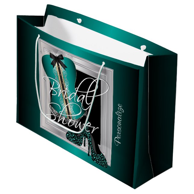 Glamourous Lingerie Bridal Shower | Teal Large Gift Bag (Front Angled)