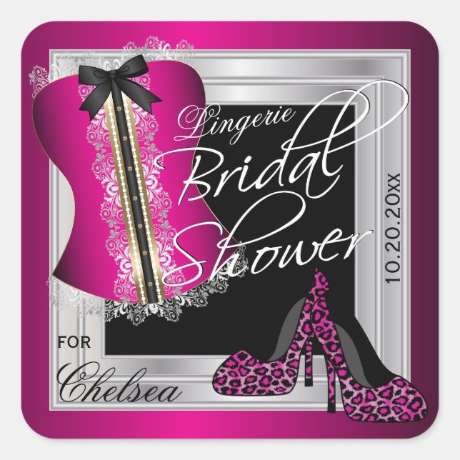 Glamourous Lingerie Corset Bridal Shower | Pink Square Sticker (Front)