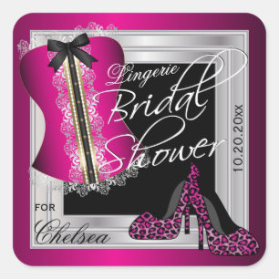 Glamourous Lingerie Corset Bridal Shower   Pink Square Sticker