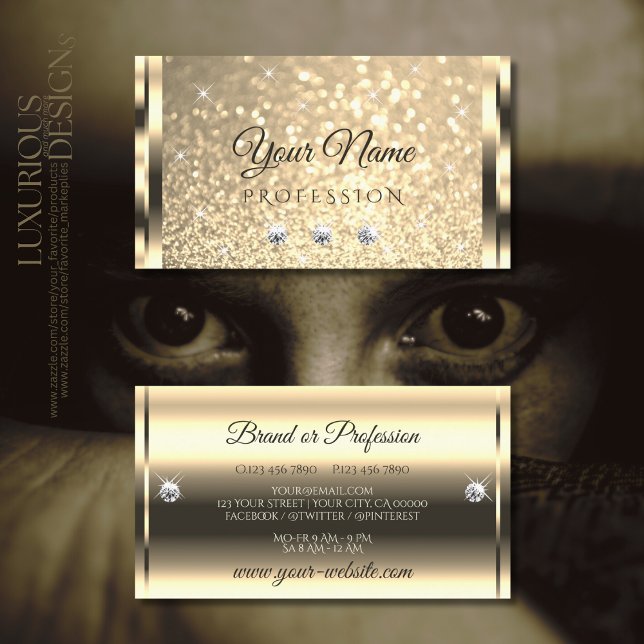 Glamourous Luminous Sparkle Gold Glitter Diamonds Business Card (Creator Uploaded)