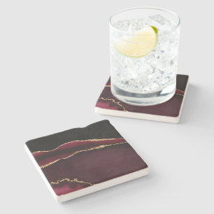 Glamourous Marble Agate Chic Black Purple Gold Stone Coaster