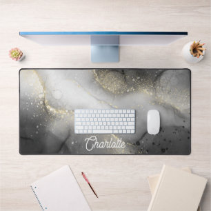 Glamourous Marble Gold Swirls Personalised Desk Mat