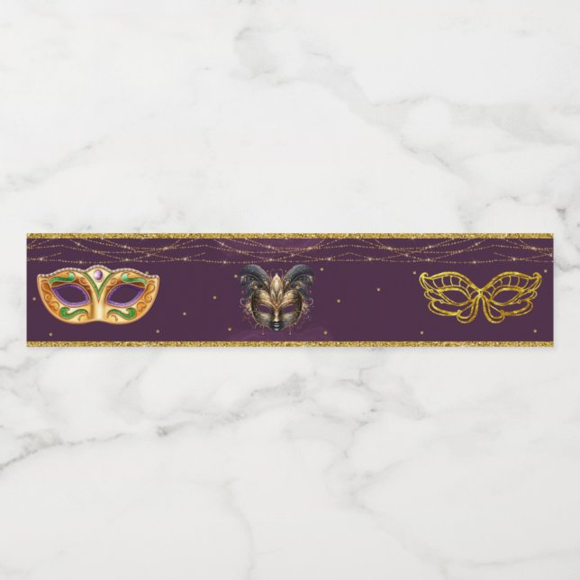 Glamourous Masquerade Party Favours Water Bottle Label (Single Label)