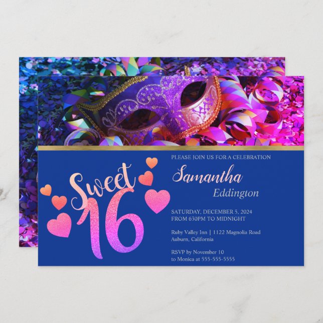 Glamourous Masquerade Sweet 16 Invitation (Front/Back)