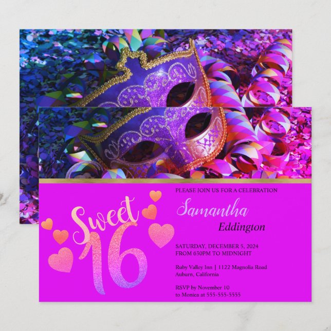 Glamourous Masquerade Sweet 16 Invitation (Front/Back)