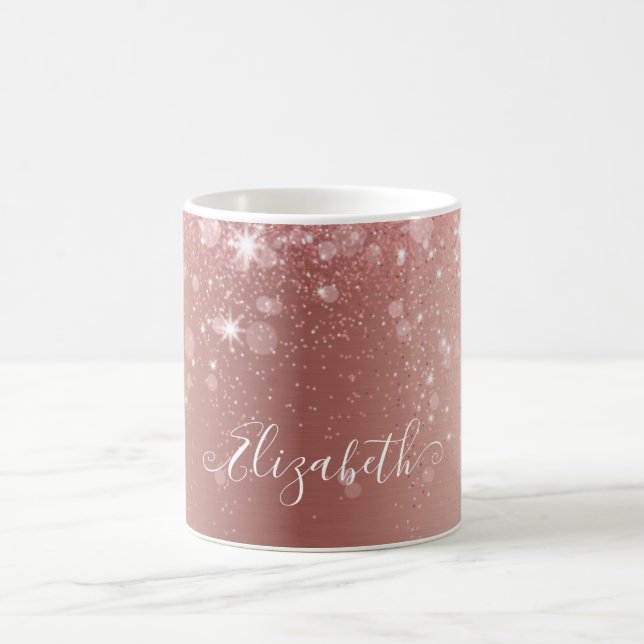 Glamourous Metallic Brushed Rose Gold Glitter Whit Coffee Mug (Center)