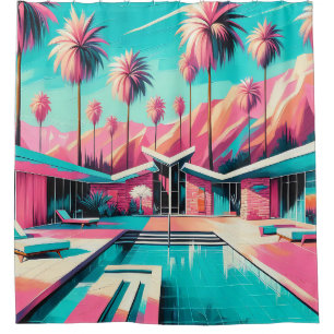 “Glamourous Mid-Century Modern Pool" Shower Curtain