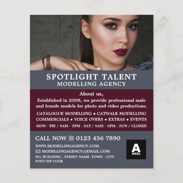 Glamourous Model, Modelling Agency, Model Agent Flyer (Front)