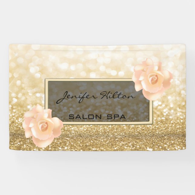 Glamourous modern chic faux gold glittery roses banner (Horizontal)