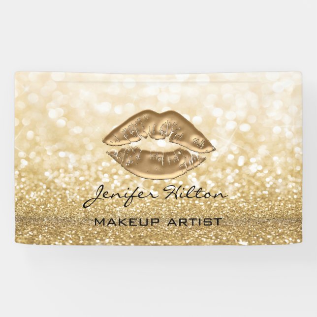 Glamourous modern chic faux gold lips glittery banner (Horizontal)