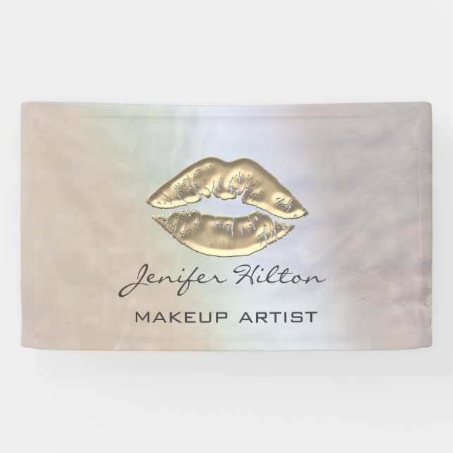 Glamourous modern chic faux gold lips holographic banner (Horizontal)