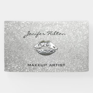 Glamourous modern chic faux silvery lips glittery banner
