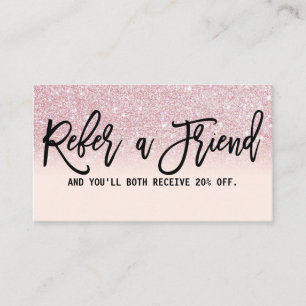 Glamourous Modern Chic Girly Pink Glitter Ombre Referral Card