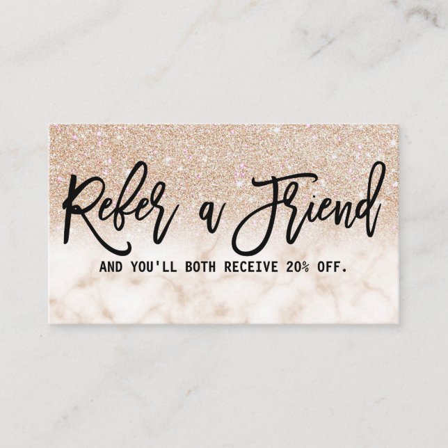 Glamourous Modern Chic Gold Glitter Marble Referral Card (Front)