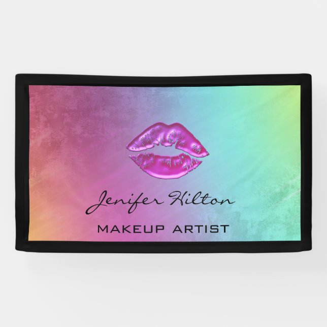 Glamourous modern chic holographic rainbow  lips banner (Horizontal)