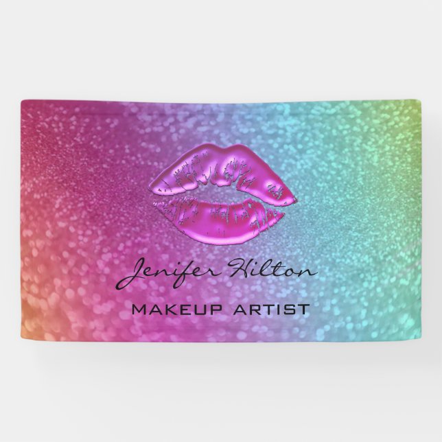 Glamourous modern chic holographic rainbow  lips banner (Horizontal)