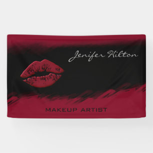 Glamourous modern chic red lips watercolor black banner